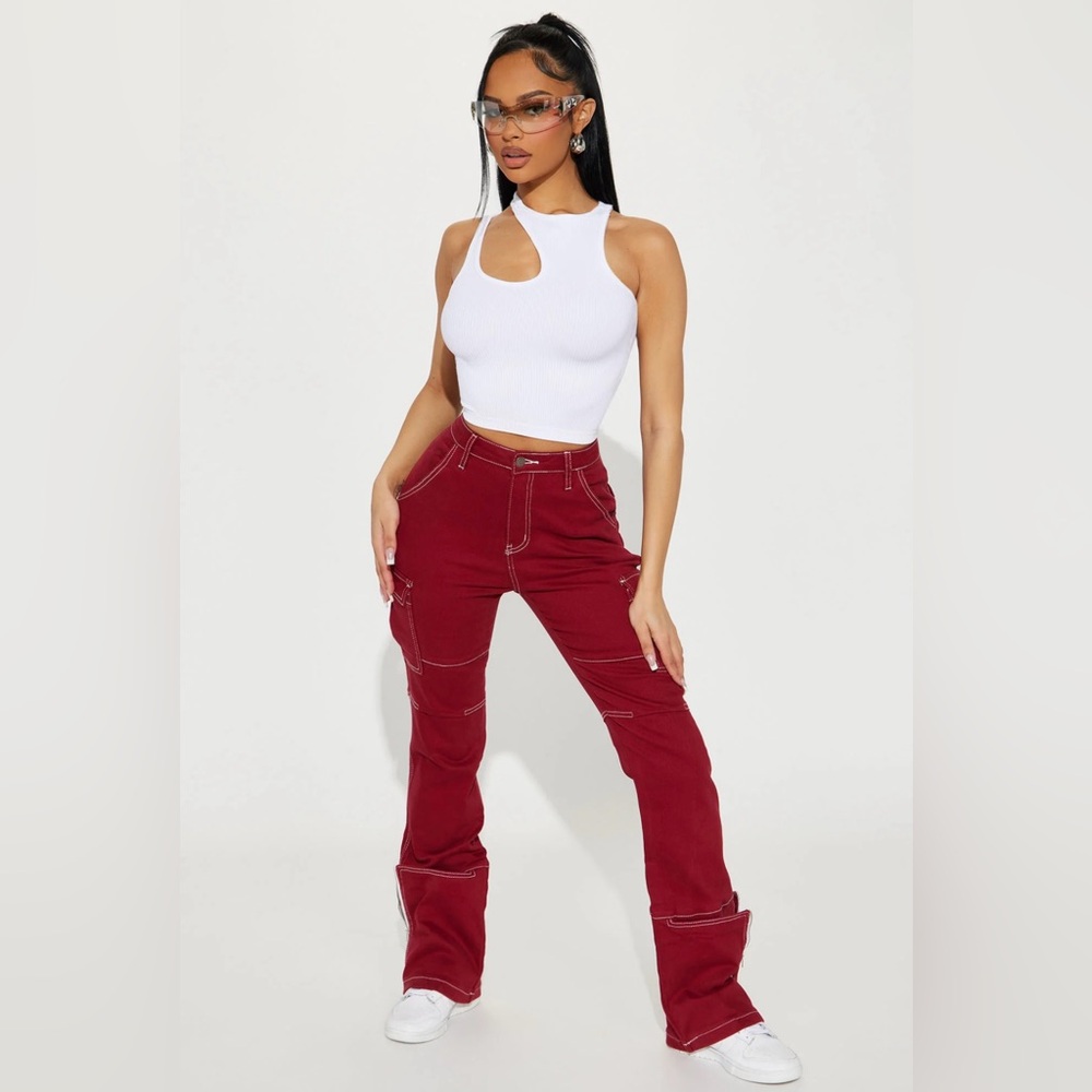 Fashion Nova Camden Cargo Utility Jeans - Raspberry size 0